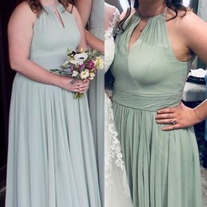 Azazie Cherish bridesmaid’s dress in Dusty Sage